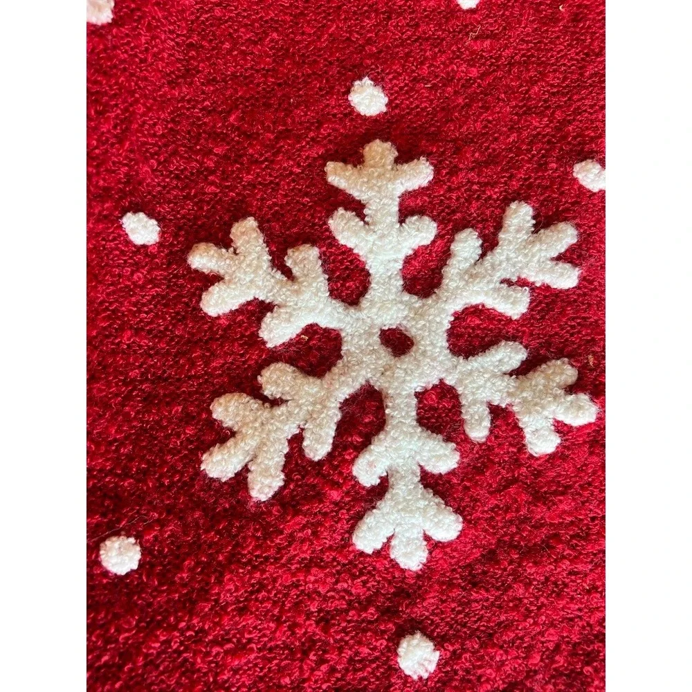 Christmas Stocking Red White Snowflake Soft Chenille Feel Cozy Hygge Traditional